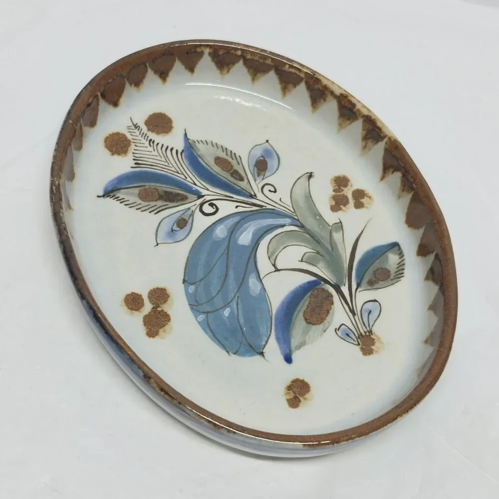 Vintage Ken Edwards Mexican Pottery Oval Serving Dish Tray Floral 7.5 Inches